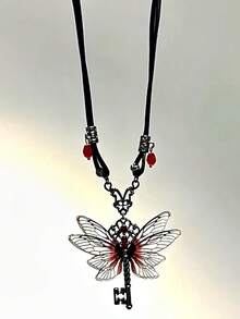 1 pieza Collar con colgante de libélula elegante, color borgoña, diseño minimalista, collar gargantilla delicado