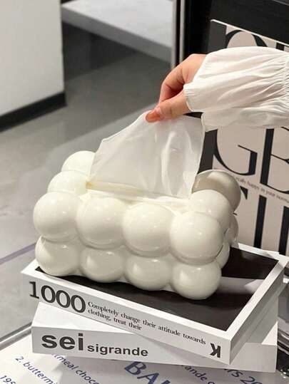 1 pieza Soporte para caja de pañuelos de burbujas, Estuche para caja de pañuelos de estilo crema, Dispensador organizador de pañuelos faciales, Caja de pañuelos creativa, Soporte decorativo rectangular para caja de pañuelos faciales, Decoración de escritorio, Sala de estar, Mesa de café, Cajón de papel, Caja de almacenamiento, Hotel de alta gama, Cajón de cartón KTV, Decoración del hogar