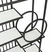 100 x 30 x 180 cm Metallregal im modernen Stil, solides Stahlrohr, geometrische Struktur, mehrstufiges Design, runde Dekoration, geeignet für die Inneneinrichtung, weiß + schwarz