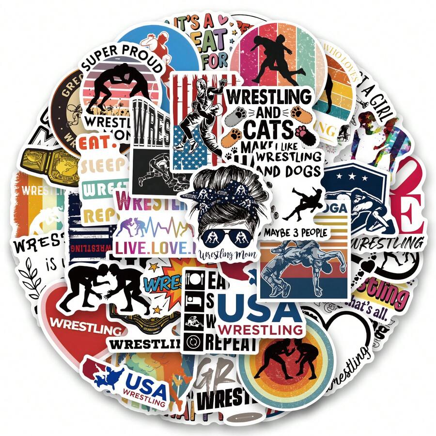 53PCS Wrestling Stickers Aesthetic Vinyl Stickers High Quality Stickers Decals Scrapbook,Journaling,Laptop,Bumper,Skateboard,Water Bottles,Computer,Phone Stickers Can Bring A Lot Of Fun To Your Life,The Perfect Gift For Adults - Multicolor - View 1