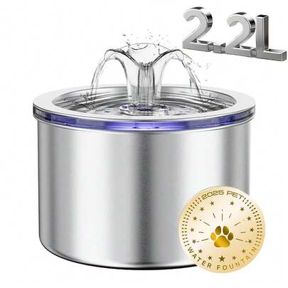 Bình nước tự động cho mèo bằng thép không gỉ 74oz/2.2L, máy cấp nước tự động cho chó, bơm nước siêu êm, hệ thống lọc cao cấp, phù hợp cho mèo, chó và nhiều thú cưng.