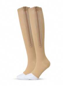 运动户外女式露趾压力袜 - 20-30mmHg 及膝支撑袜，侧拉链及膝袜，露趾设计，舒适透气 - 彩色 - 查看 14