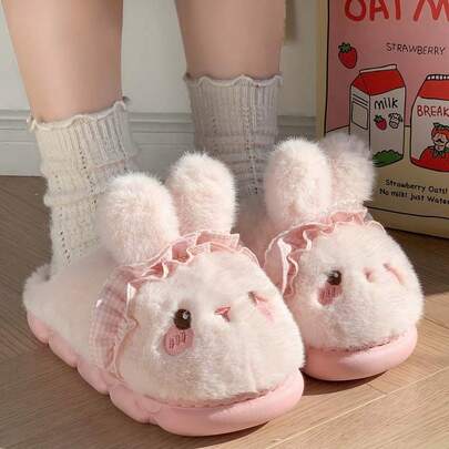 Cute Rabbit Plush Indoor Slippers, 2025 New Warm Fleece House Slippers For Winter