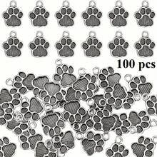 30/60/100pcs Silver Unique Animal Claw Charms - Delicate Cat Paw Print Bead Pendants With Metal Small Dog Footprint Design - Perfect Jewelry Making Supplies For DIY Necklaces, Bracelets And Craft Projects - Silver - View 13