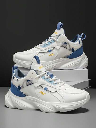 男士秋冬撞色印花休闲厚底厚底运动鞋，时尚适合上学、日常穿着、上班通勤