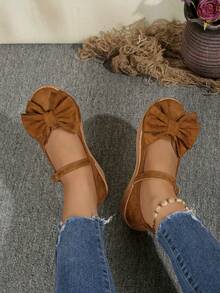 Giày đế xuồng quai mới cho nữ mùa xuân/thu, giày thể thao đế dày phong cách Bohemian, giày đế xuồng đế dày trang trí nơ - màu nâu - Xem 5