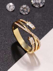 1 pieza Anillo con diseño de cruce de moda con circonita cúbica, regalo sorpresa para amante, mamá, fiesta