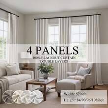 Topfinel 4 Panels Set 100% Blackout Curtains Flax Linen Drapes Room Darkening Soundproof Modern Curtains With Hooks Rings For Bedroom Living Room Back Tab Rod Pocket Winter Home Decor - Màu be - Xem 11