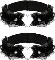 YQQYG 2 PCS Black Garter, Lace Thigh Garter Thigh Belt For Women, Adjustable Heart Leg Garters Elastic Plus Size - đen - Xem 1