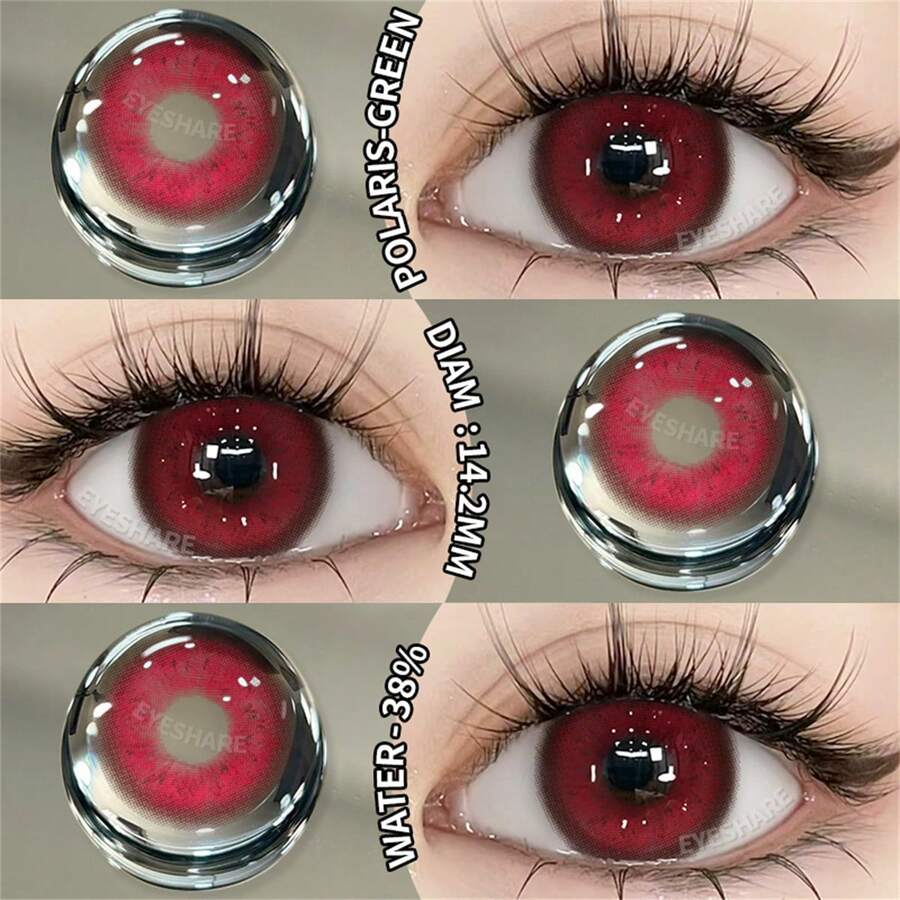 EYESHARE 1 副小恶魔红色隐形眼镜彩色瞳孔用于角色扮演放大眼睛化妆品自然红色隐形眼镜年抛或眼妆、角色扮演、节日活动装扮，14.2 毫米