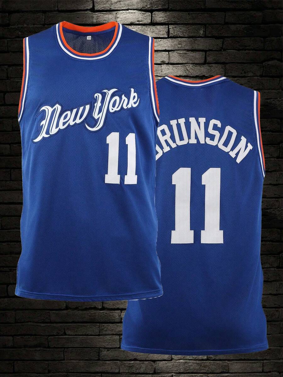 Atonmore Maillot de basket pour hommes, n°11 bleu, débardeur de basketball avec broderie et cousu - Bleu azur - Voir 1