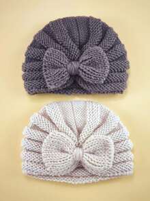 2条装 0-6个月宝宝秋冬季蝴蝶结针织发带，新生儿保暖头饰礼品