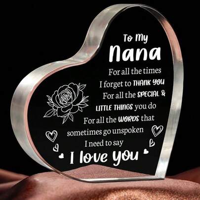 1 Piece Of 2D Heart-Shaped Acrylic Card, Printed With Gratitude Text, Roses And Love Decoration For Grandma, Conveying Family Affection, Suitable For Multiple Festivals And Daily Gift-Giving.