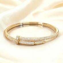 1pc Fashionable Metal Nail Copper Bracelet With Cubic Zirconia, Elegant & Simple, Versatile Daily Accessory For Women