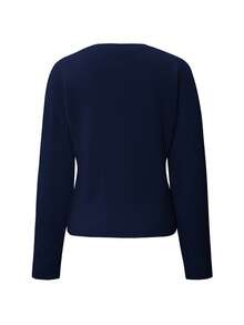 Live To Mo Brown Long Sleeve Button Cardigan, Casual Y2K Style. Suitable For Valentine's Day, Outings And Daily Wear. - Navy Blue - View 4