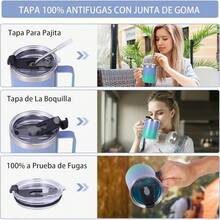 Volhoply - Taza de café con asa de acero inoxidable y aislamiento hermético, con tapa corrediza y popote, mantiene el frío y el caliente, tazas de campamento, 2 piezas, 355 ml, blanco - Violeta Verde - Ver 5