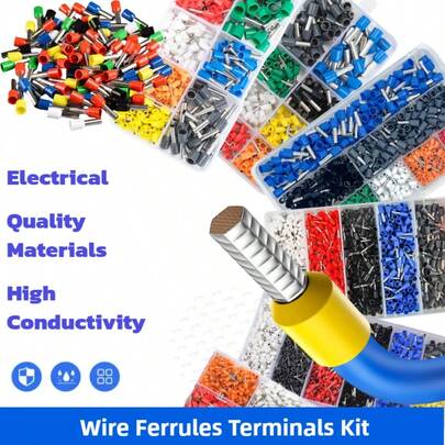 300/400/800/1200/1900/2120PCS,Wire Ferrule Kit | AWG 22-7 | Copper And Nylon | Insulated Wire Pin-End Terminals | Cable Ferrules | Wire End Terminal Kit | AWG 22, 20, 18, 16, 14, 12, 10, 7 | Crimp Tors