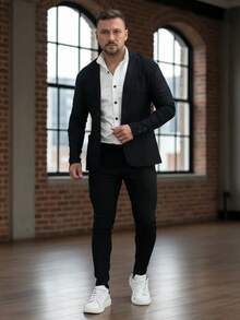 Men's Set Blazer Pants Slim Suit Formal Fashion - Black - View 1