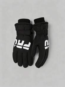 1 Pair Thermal Lined Ski Gloves, Polyester Material, Black & White, Touchscreen Compatible, Unisex, Thick Thermal Lining For Warmth, Suitable For Winter Outdoor Skiing, Cycling, Sports