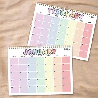 1 件 2026 年 1 月 - 12 月挂历，创意简约卡通设计，简约壁挂日历，12 个月计划部分，适合家庭/办公室，圣诞节/新年礼物