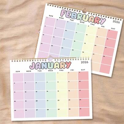 1 stuk 2026 januari - december wandkalender, creatief minimalistisch cartoonontwerp, eenvoudige wandkalender, 12 maandelijkse planningssecties, geschikt voor thuis/kantoor, kerst-/nieuwjaarscadeau
