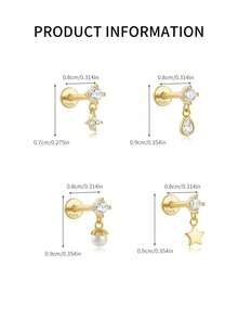 1 Piece S925 Sterling Silver Star & Water Drop Shaped Zirconia-Inlaid Flat-Head Threaded Nostril Piercing Stud, Suitable For Girls' Daily Wear And Party Occasions, And Also An Excellent Gift For Girlfriends, Mothers, And Sisters.