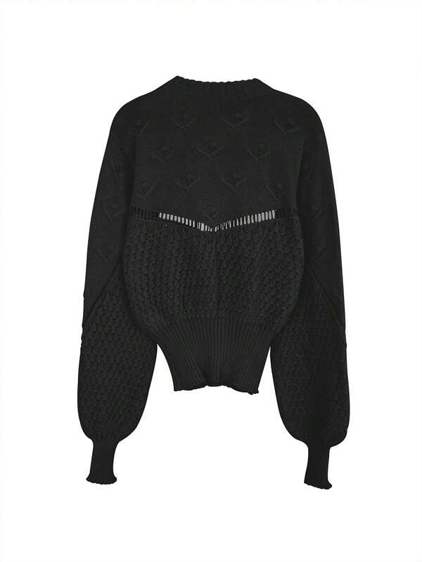 Femmes Pull col rond tricoté à manches longues avec décolleté ajouré, couleur unie symétrique mode minimaliste, printemps/automne