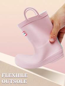 Kids Waterproof Rubber Rain Boots, Solid Color Simple Design, With Pull-On Loop, Boys & Girls Outdoor Water Shoes