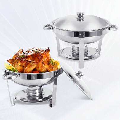 Chafing Dishes For Buffet 2/4 Pack,  5QT Worry-Free Assemble Food Warmers For Parties Buffet, Mirror-Like Polished Finish 316 Stainless Steel Round Chafing Dish Buffet Set With Complete Set ,Buffet Servers And Warmers, A Good Choice For Christmas And Halloween Dinners