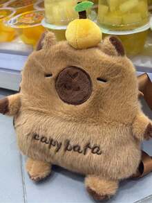 时尚水豚图案毛绒斜挎包，可用作单肩包、手提包和休闲包，新款秋冬女生包包，最佳秋季钱包。 - 卡其色 - 查看 6