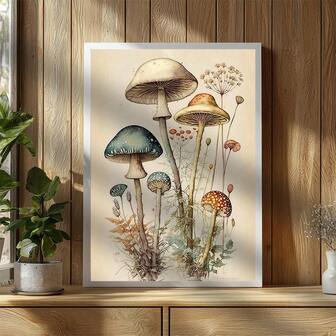 1 件/套复古蓝蘑菇、红蘑菇油画，家居装饰墙艺术，适用于家庭卧室厨房客厅浴室、酒店咖啡厅办公室房间装饰艺术帆布墙艺术海报，无框架