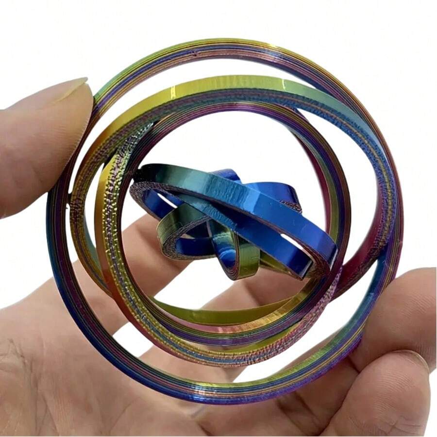 3D Printed Novelty Spinning Stress Relief Ring, Adult Fun Gift - Made Of PLA Material, Suitable For Office And Gaming / Mini Creative Toy With Spinning Physical Gyroscope Design - Multicolor - View 1