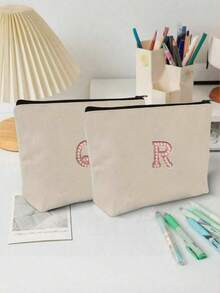 1 件 A-Z 字母 DIY 空白手提包、旅行洗漱包、绘画帆布包、帆布化妆包、绘画包、儿童包、工作、学校、旅行铅笔盒、实用 - 米色 - 查看 6