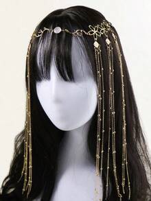 Tassel Charm Flower Decor Hair Clip With Chain Party Bow Carnival Head Jewelry Head Pieces Jewelry, School Stuff, Jewellery For Women - Vàng - Xem 2