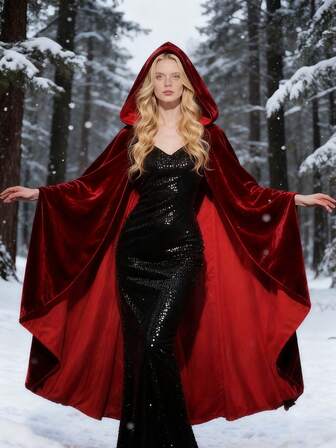 1 st medeltida julkappa (90-150 cm) - gyllene sammetslucka med jultomtekappa, lämplig för rollspel, julfester och högtidsföreställningar - röd tjock plyschvinterkappa