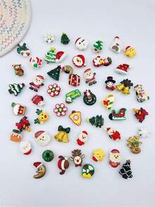 30pcs/Set Christmas Tree, Santa Claus, Reindeer (Random Pattern) Decorative Charms, Suitable For Wooden Shoes And Sandals, Durable, Cute And Whimsical Design, Great For Girls Party Favors And Creative Gifts