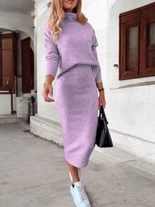 Conjunto Falda y Sueter Tedido de Punto Comodo #SensaciónDelujo #EstiloRomanticoDeSanValentín - Lila Púrpura - Ver 2