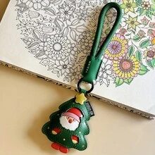 1pc Elegant Christmas Keychain - Santa Claus Or Deer With Green Strap, PU Material Holiday Key Ring, Detachable Bag Charm & Car Keychain For Women/Men - Christmas Gifts, Valentine's Presents - Compatible With Backpacks, Purses, Vehicles, Seasonal Decor, Playful Accessory, Durable Accessory, Festive Keyring, Gift Givers - Multicolor - View 4