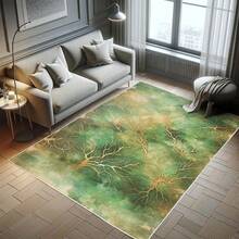 Retro Mid Century Abstract Pattern Rug On Ivory Background, Dark Orange And Reseda Green, 4' X 5' 5", Ideal For Bedroom, Dorm And Living Room - 翡翠淡咖啡色 - 查看 7