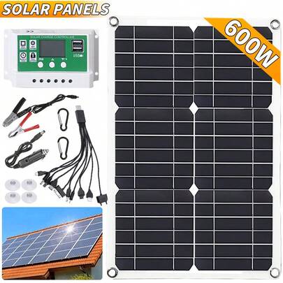 600W Dual USB Solar Panel: Efficient Fast Charging + Dual-Port Power Supply, Worry-Free Outdoor Power Supply!