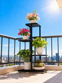 1 Piece, 4-Tier Wrought Iron Flower Stand, Perfect For Balconies, Succulent Plants, And Home Decor, Easy Assembly Plant Rack For Indoor And Outdoor Gardens - Black - View 9