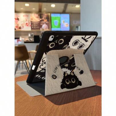 适用于 iPad 10/9/2025 和 11 英寸 iPad Pro，双面高清印刷油画风格黑白猫咪图案平板电脑保护套，透明亚克力后盖，2026 新款，自动唤醒/睡眠，多角度支架带笔槽，办公学习必备，非磁性保护套
