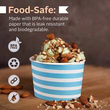 Barra de helado y tazas de aperitivos, tazas desechables de helado perfectas para fiestas, tazas de yogur congelado de alta calidad de 5 onzas, tazas de papel para desierto, paquete de 50 - Rayas azules + 165 ml - Ver 3