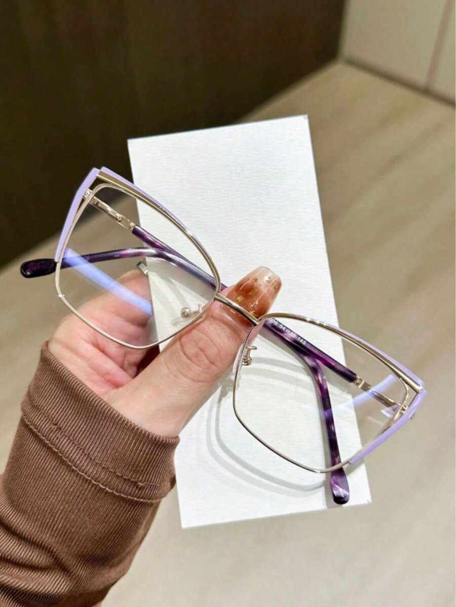 女士时尚高端大理石纹奢华优雅金属猫眼眼镜 - 無色 - 查看 1