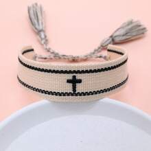 1pc Embroidered Cross Creative Woven Bracelet - Black and White - View 5
