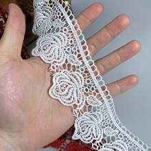 1/5/15 Yard Premium Water-Soluble Lace Trim 5.7cm/2.2inch Width - Elegant White/Red Floral And Butterfly Patterns For DIY Sewing Crafts, Wedding Dresses, Evening Gowns, And Home Decor, Polyester Lace Fabric Retro Style, Suitable For Christmas Decoration