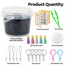 Kit de mărgele negre termofuzibile de 18000 buc + 2,6 mm cu găleată transparentă din plastic, pandantiv DIY, bijuterii, placă perforată, manual de referință pentru diverse modele, breloc cu 5 buc, șnururi în culori mixte, accesorii cu ciucuri, set cadou pentru petreceri