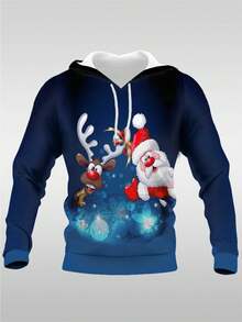 Men's Christmas Reindeer & Santa Claus Hoodie, Soft & Warm Autumn/Winter, Suitable For Holiday Parties, New Year's Eve, Christmas - Machine Washable Casual & Formal Wear, Indoor & Outdoor, Men's Winter Hooded Sweatshirt, Long Sleeve Top - Multicolor - View 3