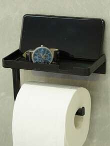 Portarrollos de papel higiénico negro con soporte, portarrollos de papel higiénico de baño con soporte para teléfono, soporte para pañuelos adecuado para baño/cocina, sin necesidad de perforar - Multicolor - Ver 9