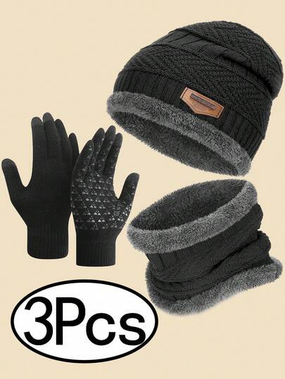 Winter Hat Beanie Scarf Touch Screen Gloves And Sock Set Slouchy Knit Skull Cap Beanies Thermal Lined Neck Warmer Thick Thermal Lined Skull Cap Gloves Neck Warmer For Men